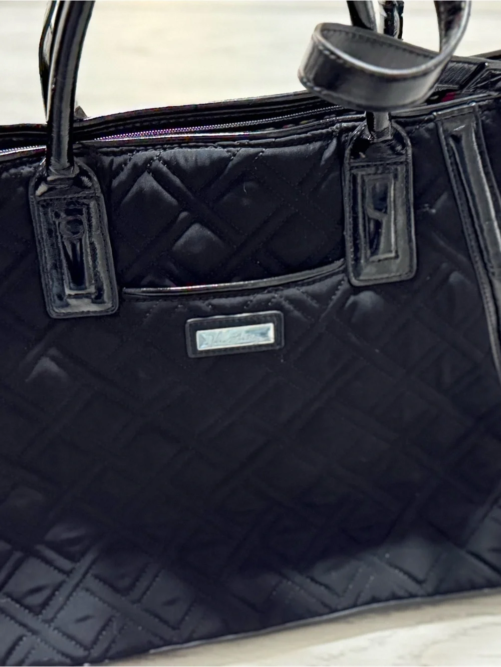 Vera Bradley Quilted Black Tote with Patent Trim